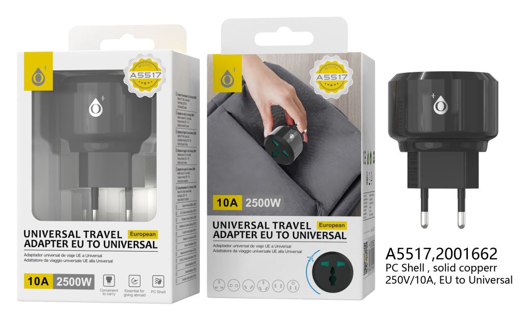 Adaptador universal para viaje a la UE - Negro