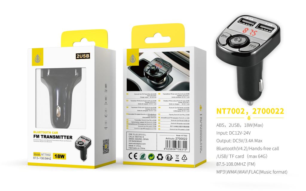 NK Transmisor FM Bluetooth Coche Camión 12-24V NK-FM2102