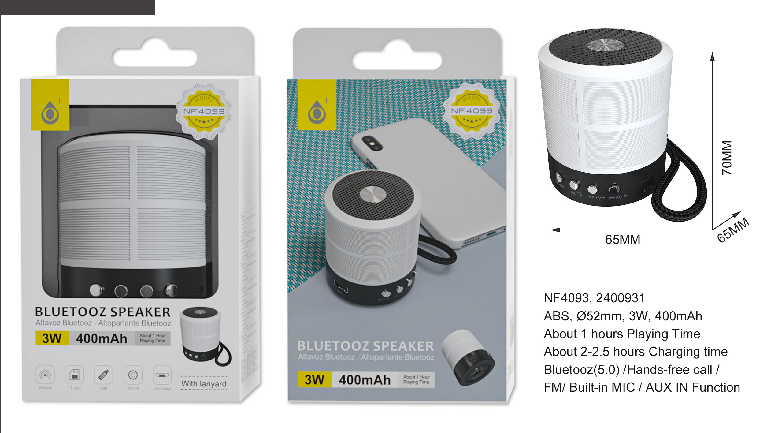 Mini altavoz Bluetooth 5W y tarjeta TF gris