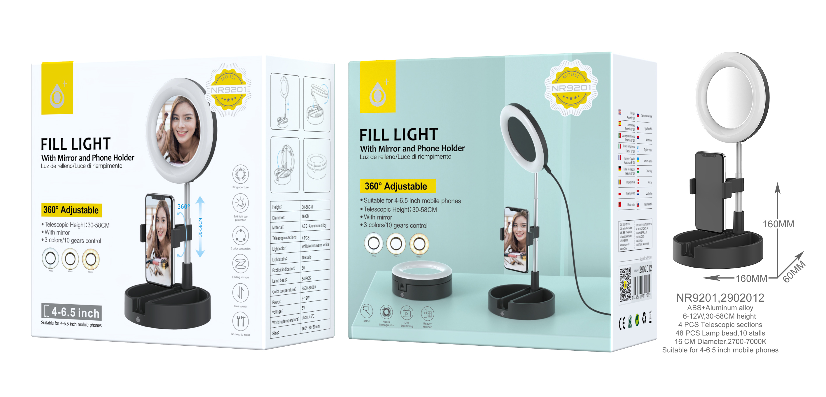 Anillo Luz LED 9cm con Soporte de Manguera de Brazo Flexible para Móviles  con Control Remoto