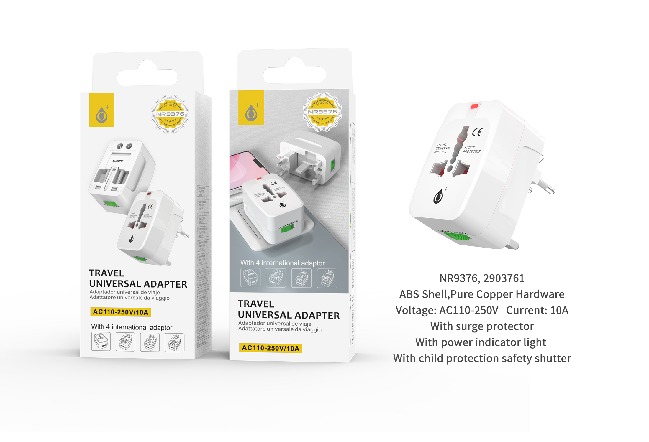 Plug Adaptador de enchufe UK/Inglaterra a EU/Europa (Max 250V 10A)