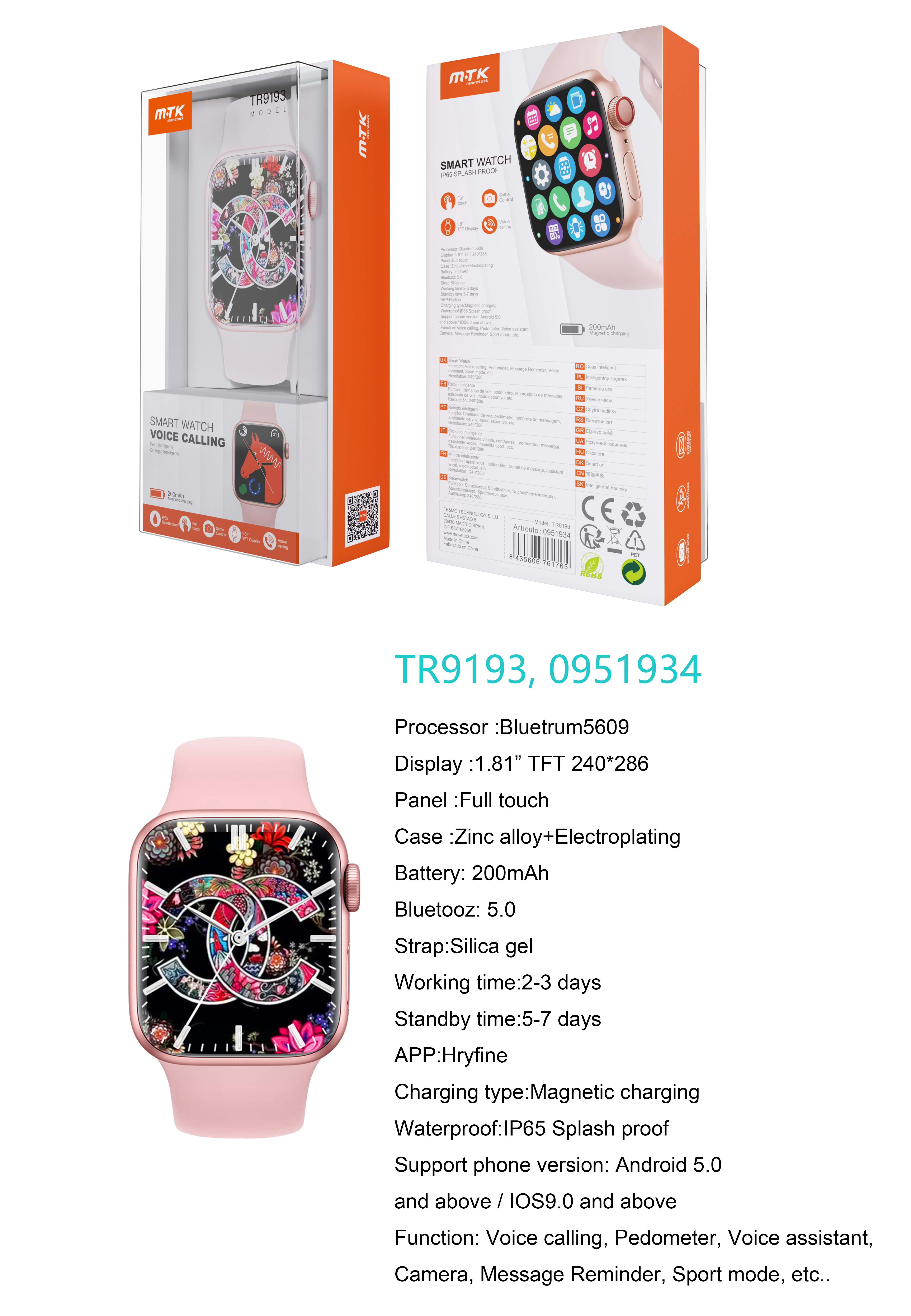 Tholdsy Reloj inteligente con pantalla táctil compatible con Bluetooth,  electrónico con soporte para cámara, tarjeta SIM TF, podómetro, relojes con  Relojes inteligentes